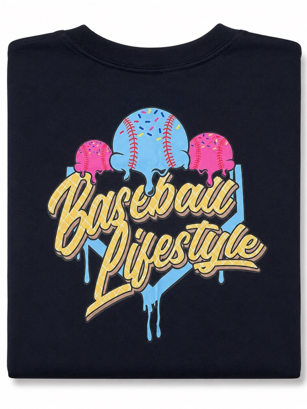 Baseball Lifestyle 101 Ice Cream Graphic T-Shirt Men’s Medium Black Short Sleeve